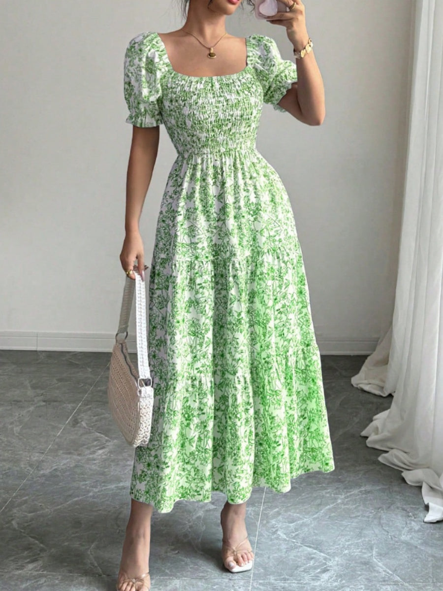 Puff Sleeve Printed Maxi Dresses