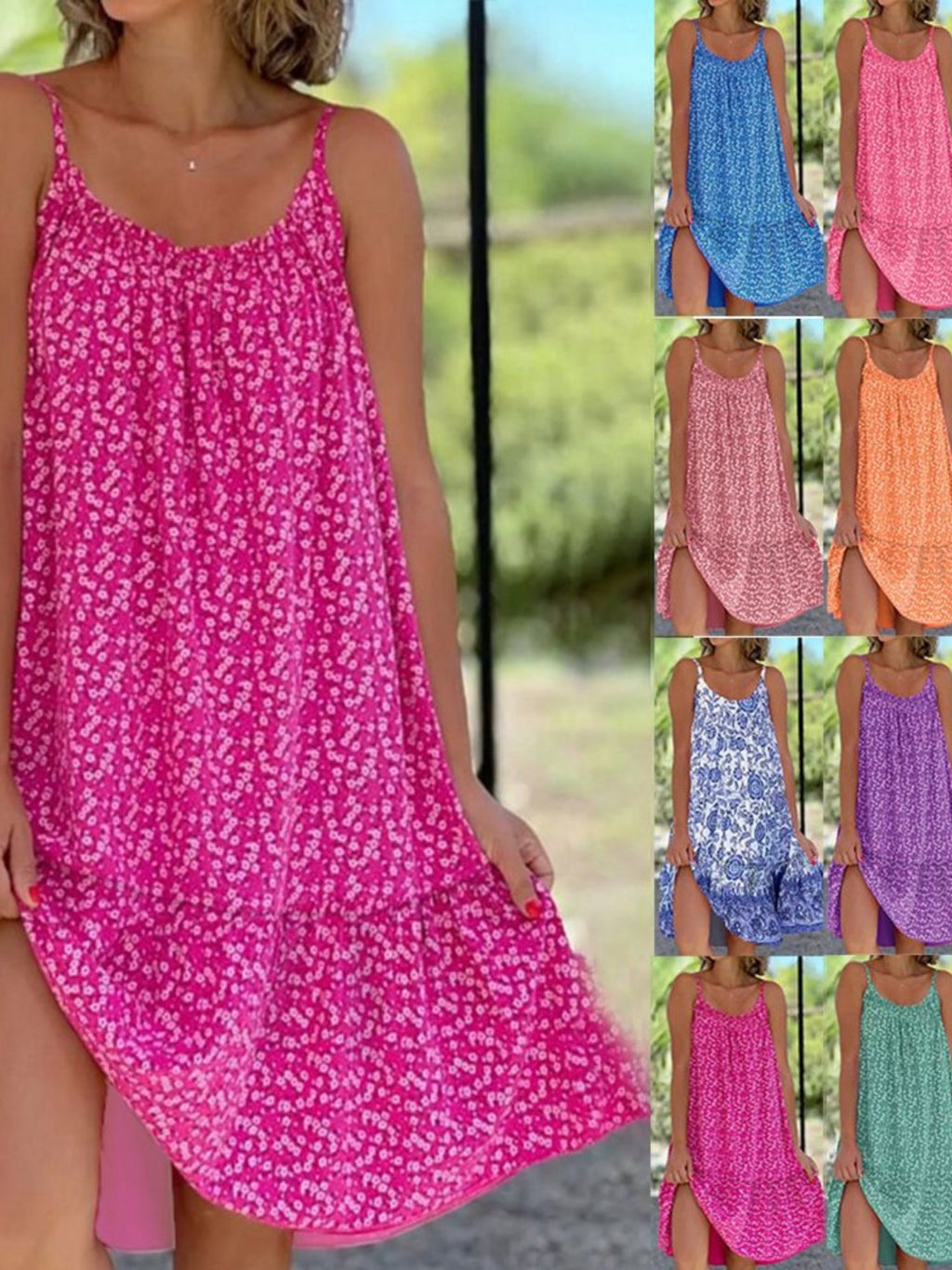 Floral Print Large Skirt Camisoles Mini&Short Dresses