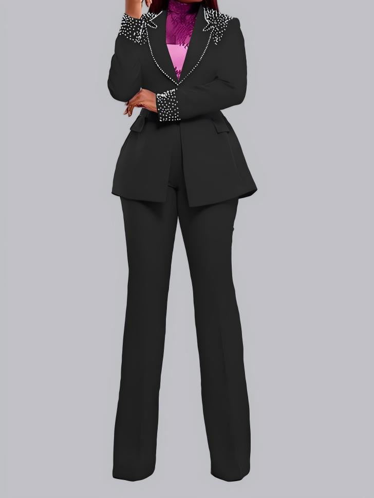 Pearl Long-Sleeved Slim-Fit Elastic Two-Piece Suit