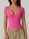 V-neck Short Sleeves Slim-fit T-shirts
