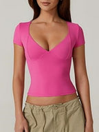 V-neck Short Sleeves Slim-fit T-shirts