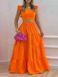 Tank Top Pleated Multi-layered Midi Skirt 2-piece Sets