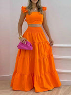 Tank Top Pleated Multi-layered Midi Skirt 2-piece Sets