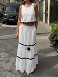 White Vacation Casual Vest Dress Two-piece Set