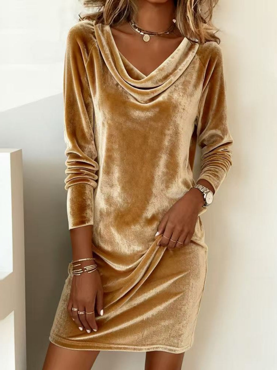 Velvet Swing Collar Long Sleeve Mini&Short Dresses