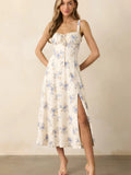 Floral Camisoles Bandage Temperament Slit Sexy Vacation And Leisure Maxi Dresses