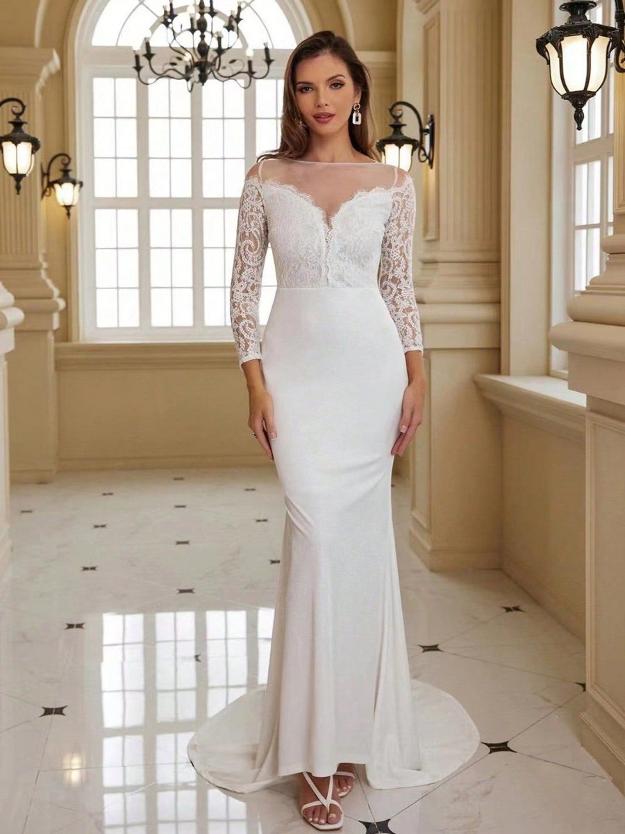 Lace Wedding Dress Trail Formal Dress Maxi Dresses