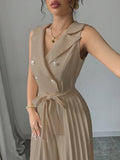 Commuting Suit Collar Pleated Pants Double-breasted Jumpsuits