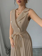 Commuting Suit Collar Pleated Pants Double-breasted Jumpsuits