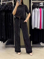 Glitter Stripe Two Piece Lounge Set