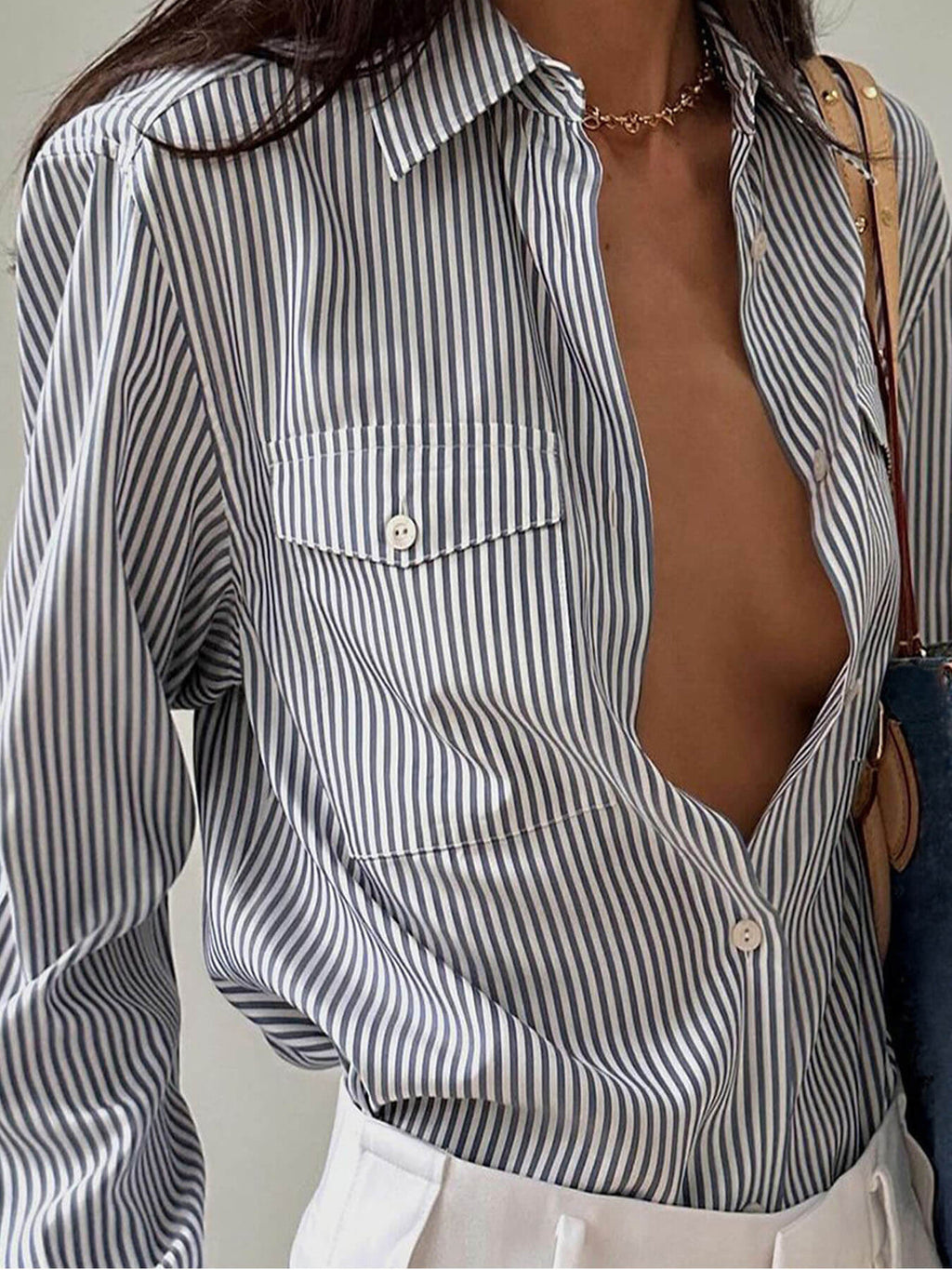 Striped Loose Pocket Blouse