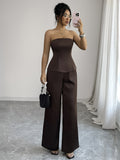 Brown Strapless Wide-leg Pants Two-piece Set