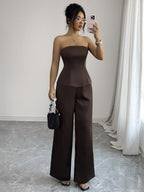 Brown Strapless Wide-leg Pants Two-piece Set