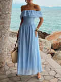 Blue Resort-style Strapless Off-shoulder Long Dress
