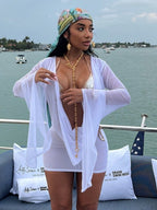Mesh Dangling Long Sleeves Exposed Backpack Buttocks Mini&Short Dresses