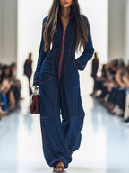 Slim-fit V-neck Casual Denim Jumpsuit With Large Pockets