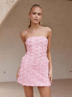 Versatile 3D Floral Strapless Bodycon Mini Dress