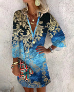 Alejandra Aesthetic Long Sleeved Dress with Boho Print Premium Wardrobe Essential