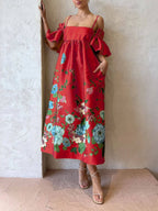 Fiora Exclusive Dress with Marigold Flower Sleeves Premium Wardrobe Essential