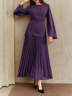 Applique Including Belt Pleats Maxi Dresses