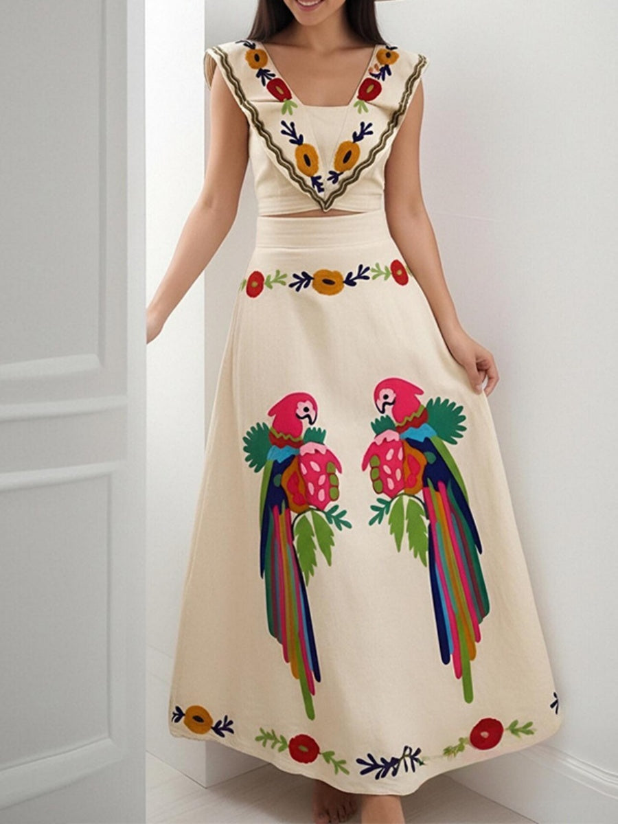 Floral Print Square Neck High Waist Two-piece Set