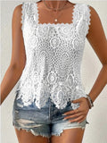 Square Neck Heavy-duty Crochet Openwork Flower Tank Top
