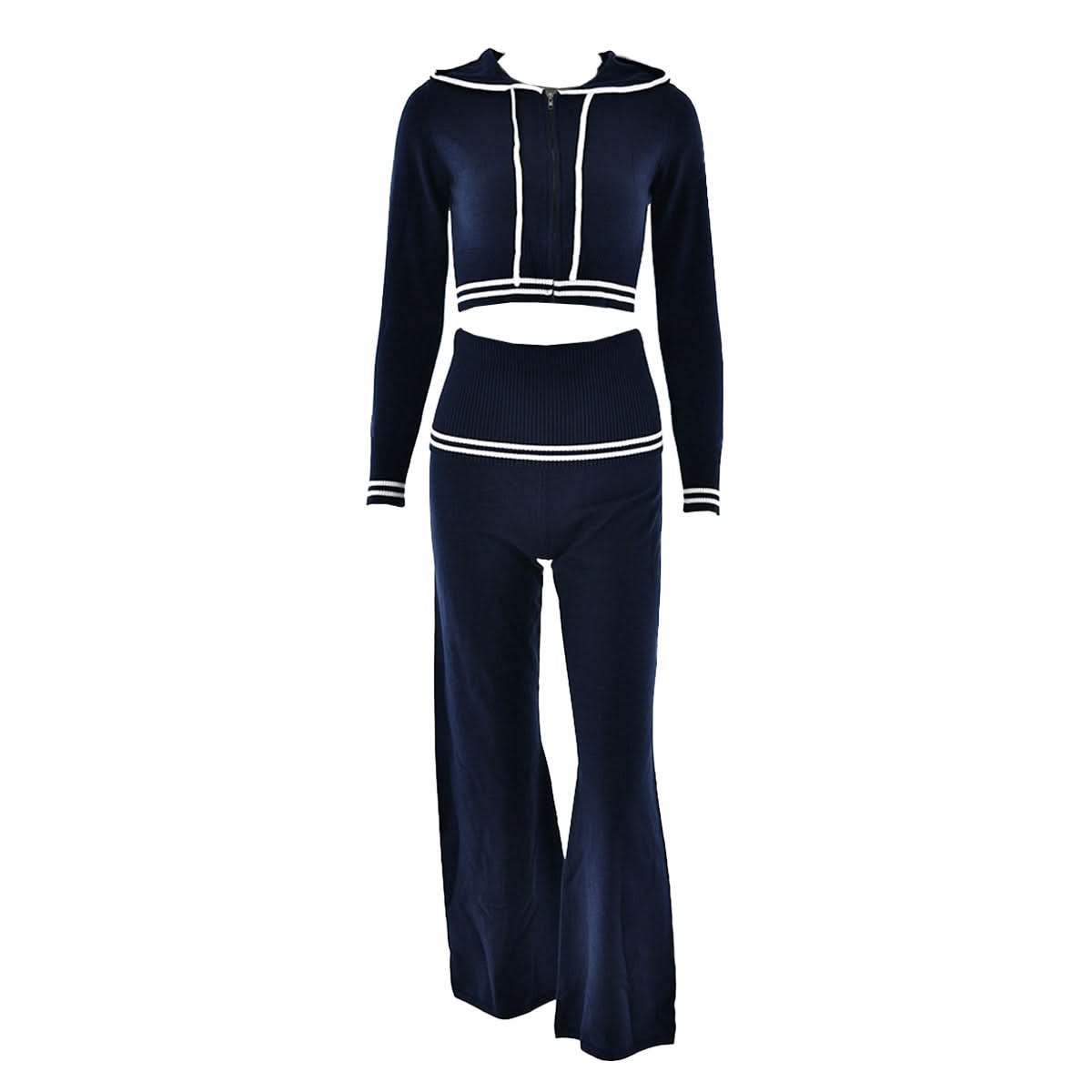 Long sleeve hoodie knitted zip-up high rise pant set  | Festival Outfits Women