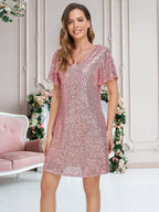 V-neck Fine Flash A Pendulum Mini&Short Dresses