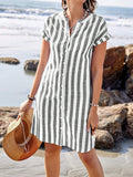 Buttons Stripes Mini&Short Dresses