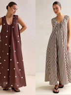 Polka Dots U-neck Sleeveless Large Skirt Maxi Dresses