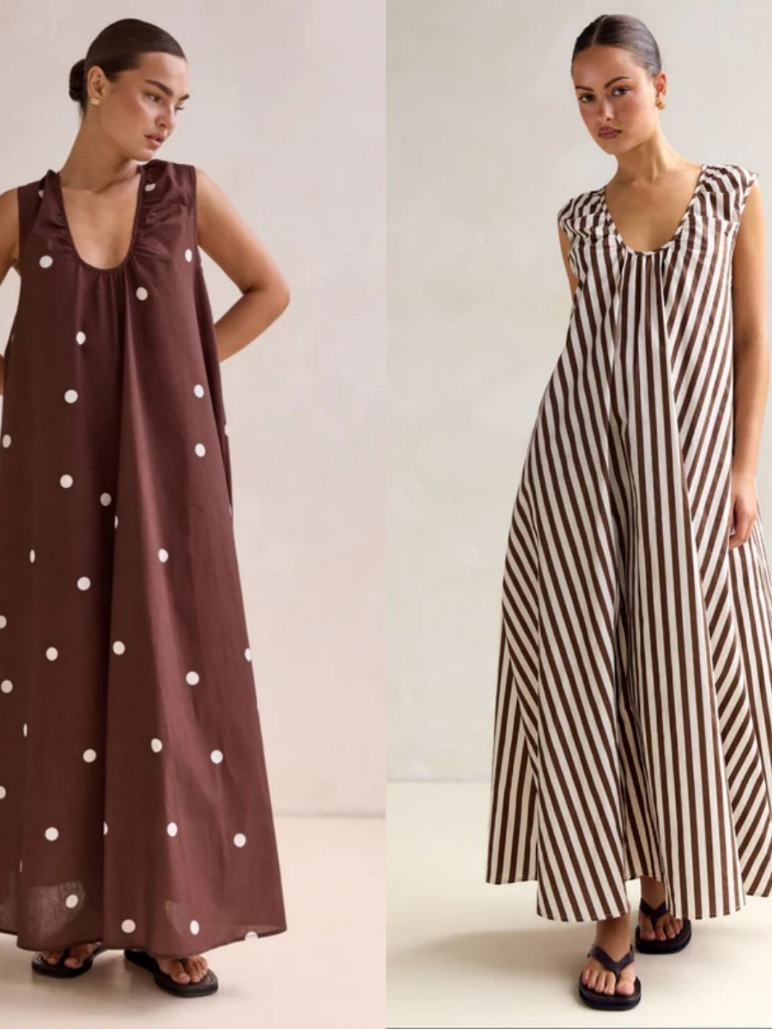 Polka Dots U-neck Sleeveless Large Skirt Maxi Dresses