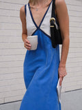 V-neck Sleeveless Color-blocked Maxi Dress