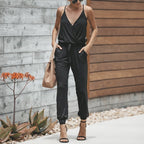 Cross V Neck Drawstring Cami Jumpsuits