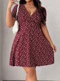 Floral Print V-neck Short Sleeve Mini&Short Dresses