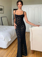Lace See-through Slim Fit Hip Body Camisoles Maxi Dresses