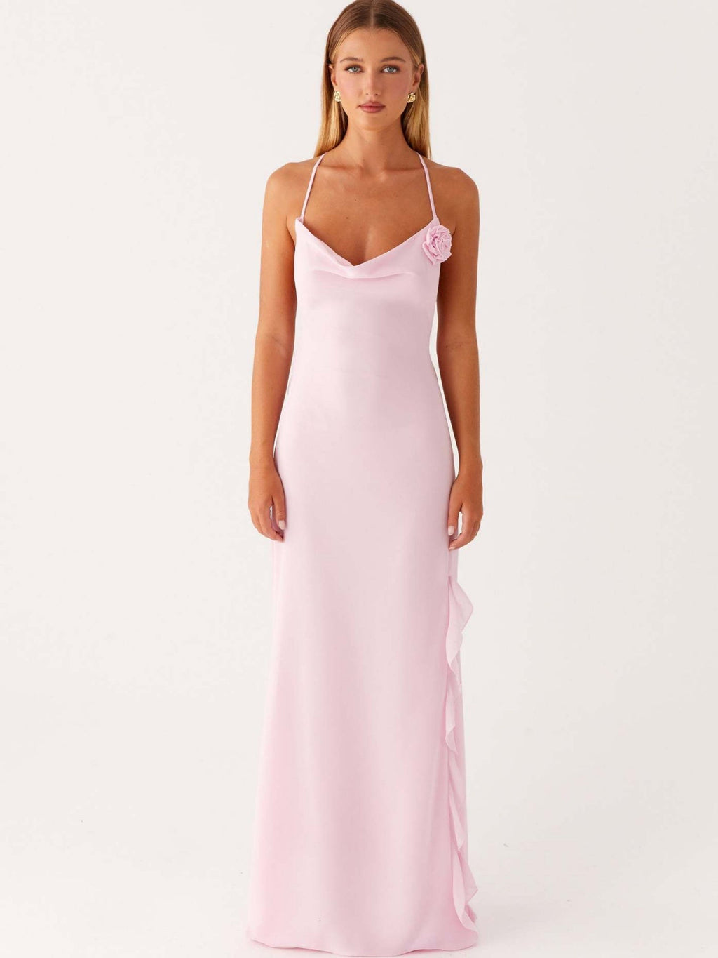 3D Flowers Backless And Slit V-neck Suspenders Maxi Dresses