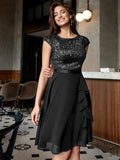 Crew Neck Sequins Chiffon Splicing Evening Dress Mini&Short Dresses