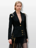 Large Safety Pin Decoration Long-sleeved Fitted Blazers