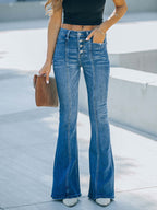 Micro-flared High-waisted Distressed Jeans