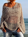 Hollow-out Knit Sun Protection Shirt Beach See-through Top