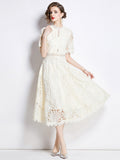 Crocheted Embroidered Lace Midi Dress