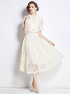 Crocheted Embroidered Lace Midi Dress