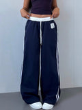 Striped Color Blocking Elastic Waistband Lace Up Pants