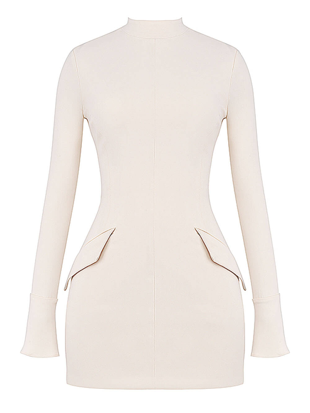 Mock Neck Long Sleeve Princess Seam Hip Flap Pocket Mini Dress