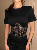 Lace Splicing Fish Bones Perspective T-shirts
