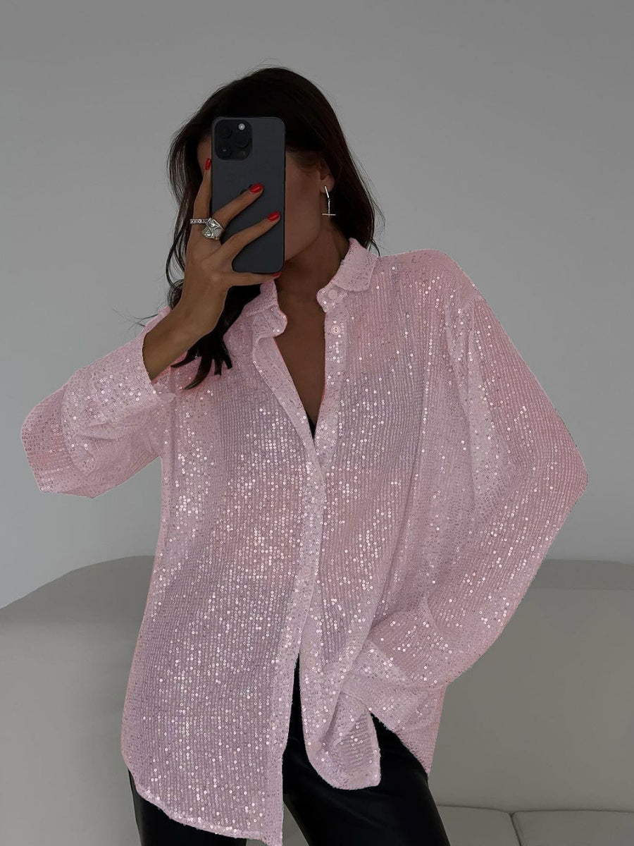 Long Sleeve Cardigan Sequins Design Shirts