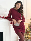 Long Sleeve Crew Neck Sequins Mini&Short Dresses