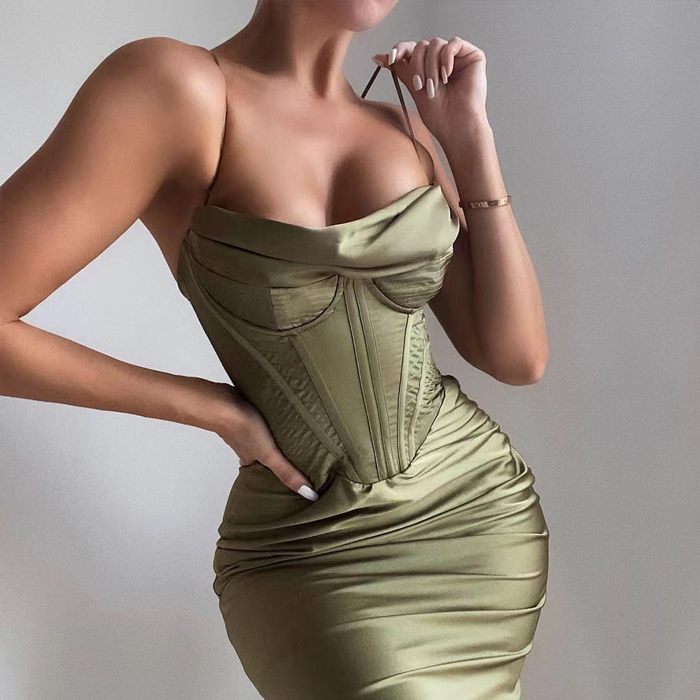 Liber Summer Women's Solid Color Midi Dresses