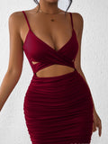 Hip-hugging Tight Fit Camisoles Hollow Solid Color Mini&Short Dresses