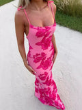 Sexy Halter-neck Bodycon Long Dress With Three-dimensional Floral Pattern